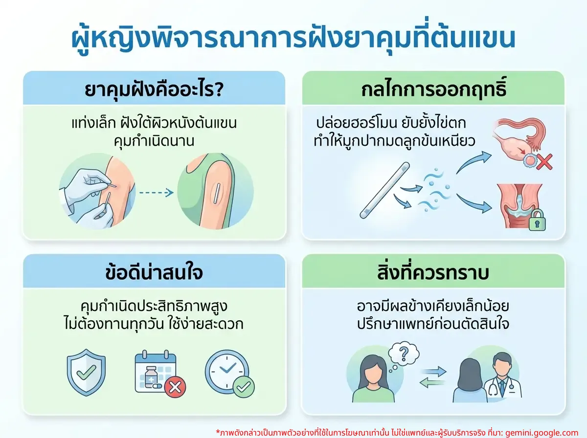 ผู้หญิงกำลังพิจารณาการฝังยาคุมที่ต้นแขน