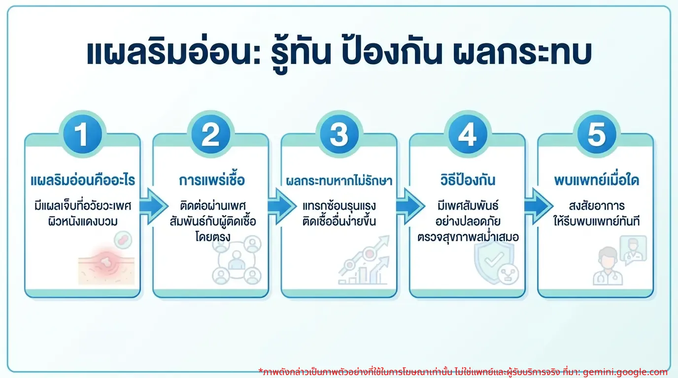 อินโฟกราฟิกแสดงข้อมูลสำคัญเกี่ยวกับแผลริมอ่อนและผลกระทบหากไม่ได้รับการรักษา