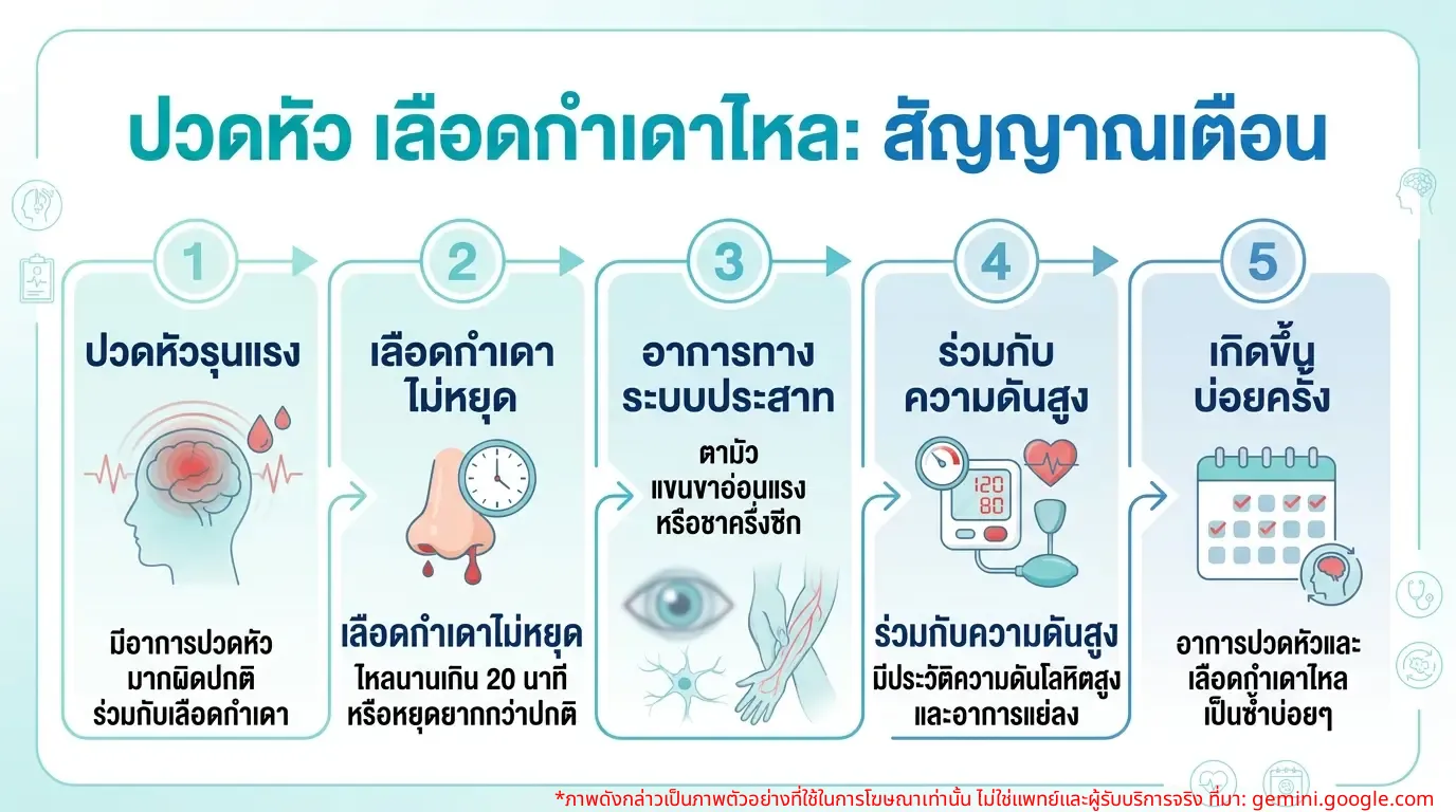 อินโฟกราฟิก: สัญญาณเตือนเมื่อปวดหัวและเลือดกำเดาไหลที่ต้องระวัง