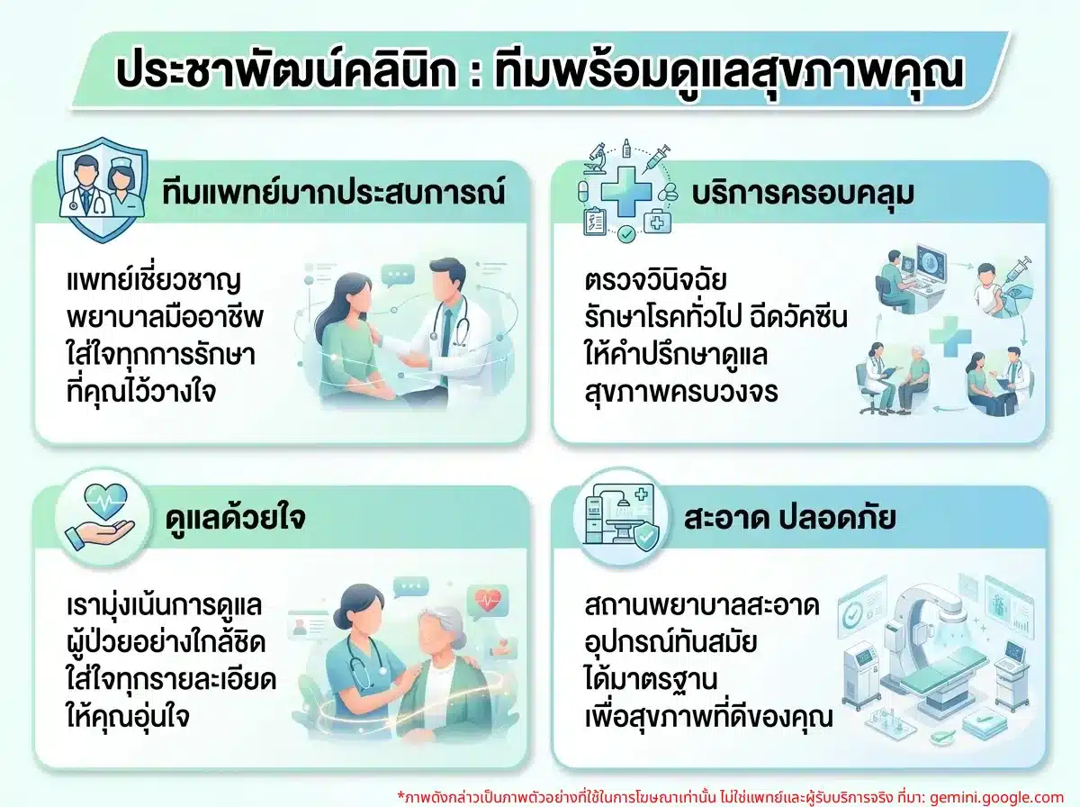 แพทย์และพยาบาลพร้อมดูแลสุขภาพที่ประชาพัฒน์คลินิกเวชกรรม