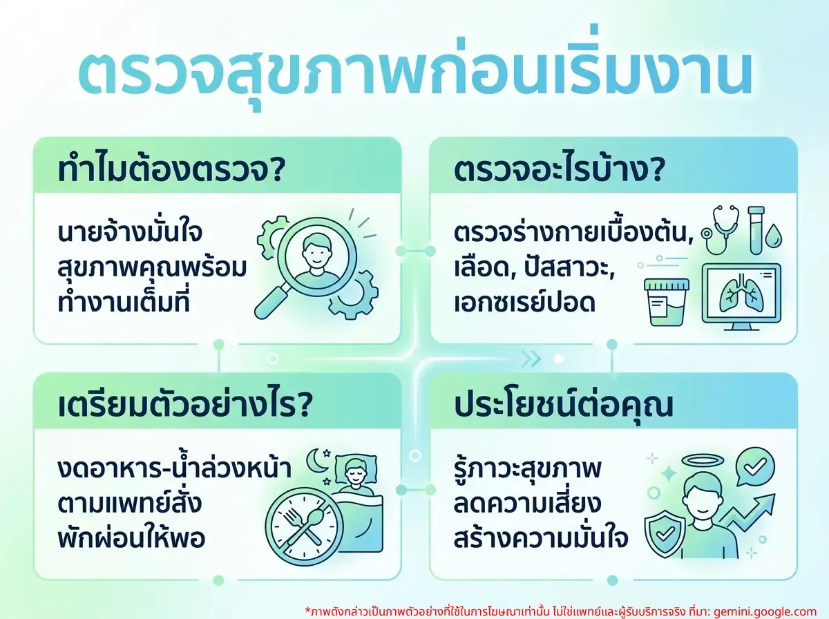 ผู้หญิงกำลังปรึกษาแพทย์เกี่ยวกับการตรวจสุขภาพก่อนเริ่มงาน