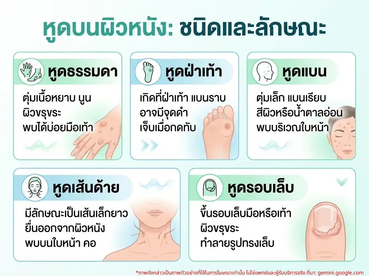 ภาพรวมลักษณะของหูดประเภทต่างๆ บนผิวหนัง