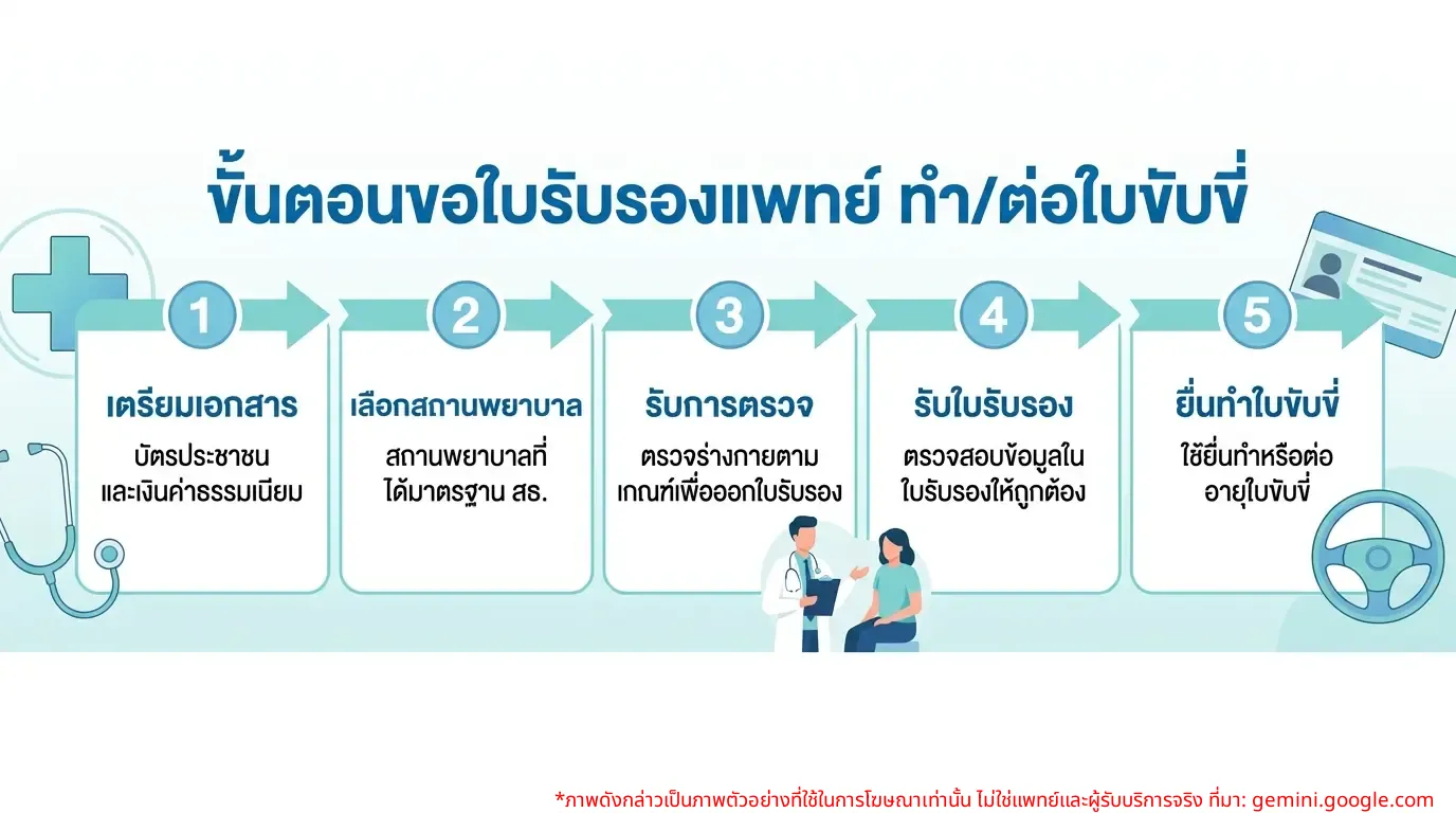 ขั้นตอนการขอใบรับรองแพทย์เพื่อใช้ยื่นทำหรือต่ออายุใบขับขี่